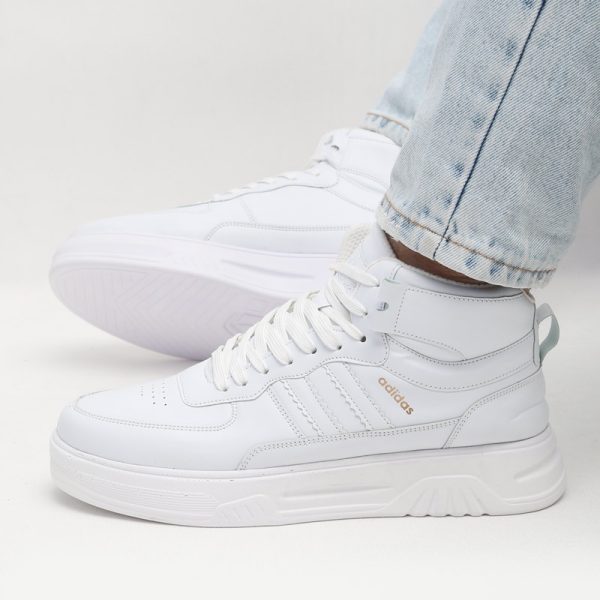 کتونی مردانه ساق دار آدیداس چرم صنعتی رنگ سفید